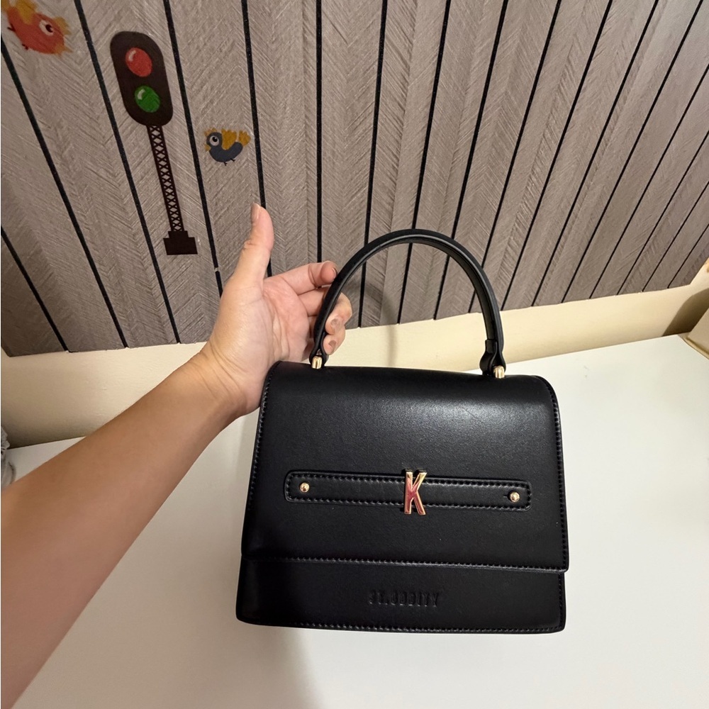 Black Handbag with Gold Accents - Picture 3 of 7